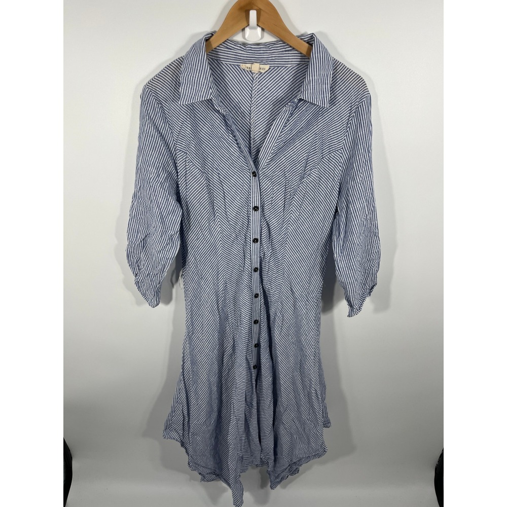 Womens 100% Cotton Maxi Dress XL Blue White Stripe Coastal Euro Summer Capsule